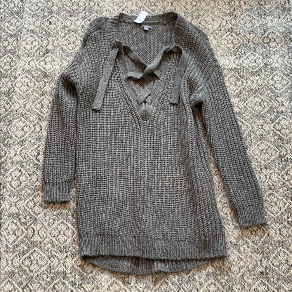 Super soft, long gray sweater